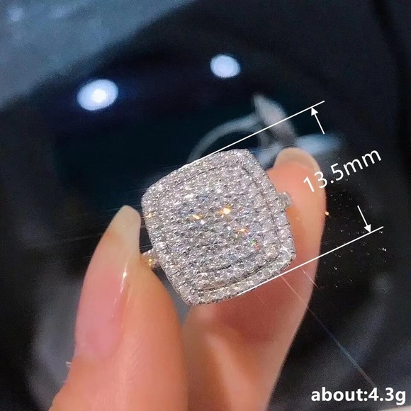 New Women’s 925 Silver Square Diamond Ring - Picture 6 of 6